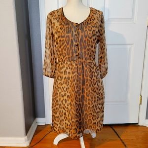 DANIEL CREMIEUX- WOMENS BOHO 3/4 SLEEVE LEOPARD PRINT KNEE LENGHT DRESS SIZE 6